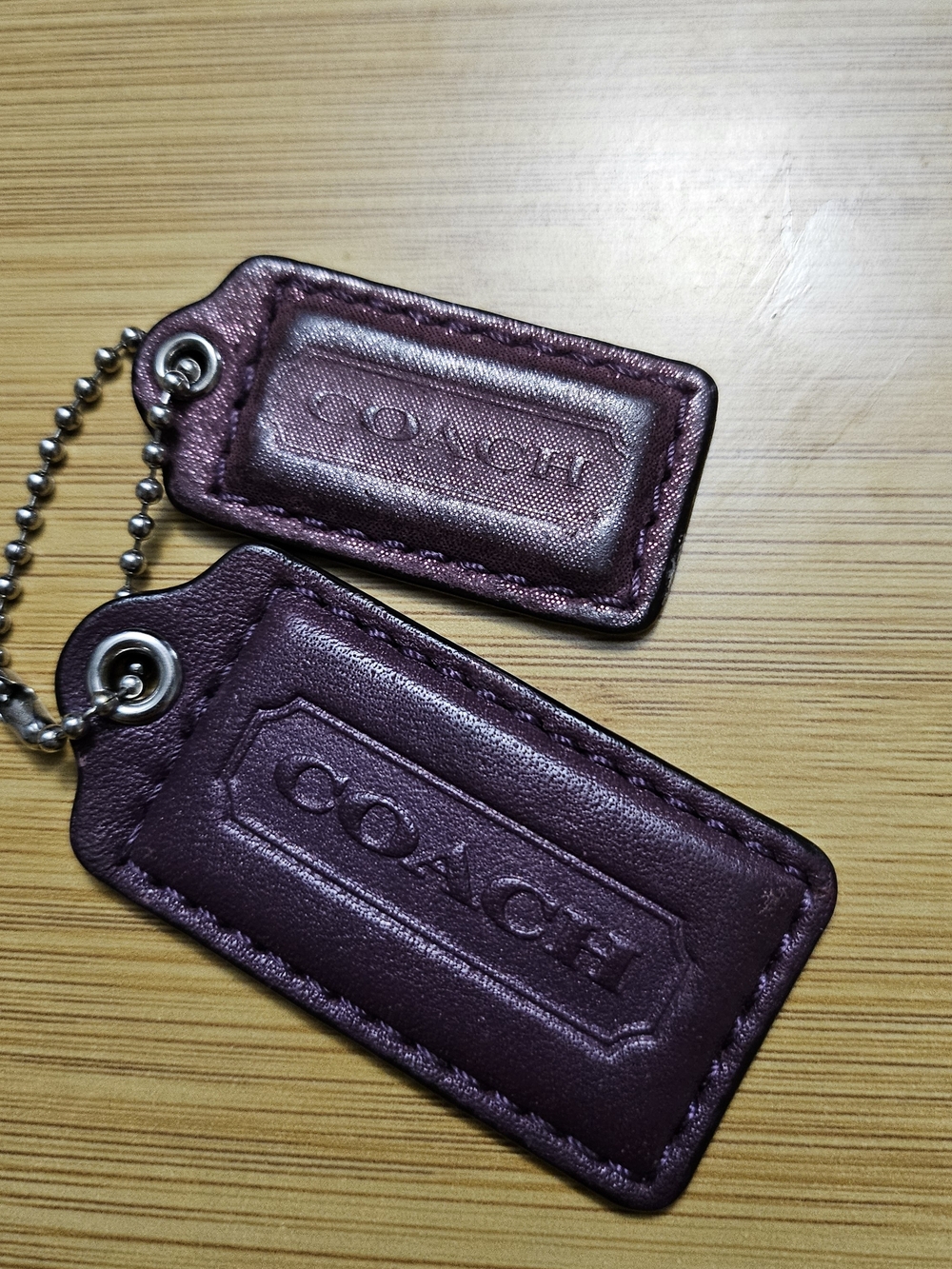 COACH Leather Key Fob Tag - Deep Plum
